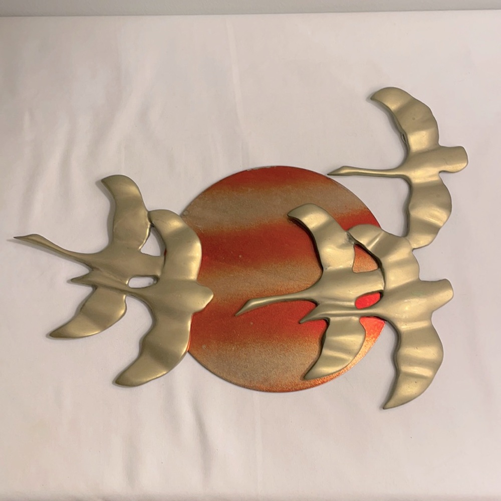 Vintage Brass Birds & Sunset Wall Art